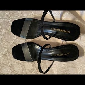 Black glass strapped slipper